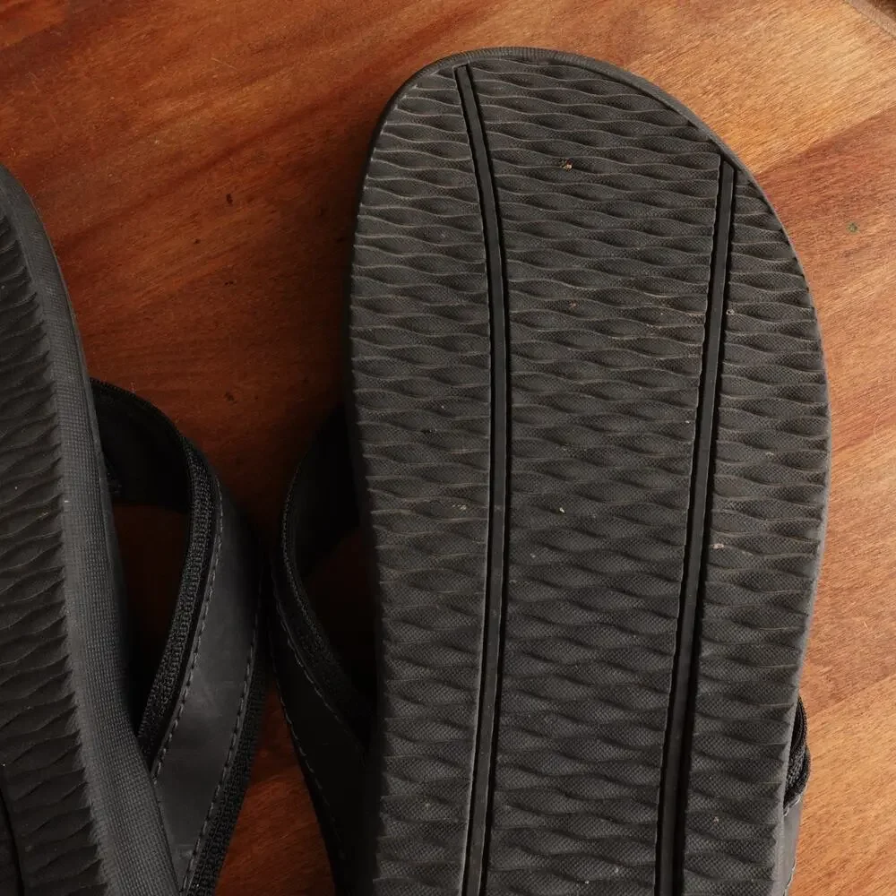 Vionic Sandals Mens Size 14 BLK Tide Leather Thong Flip Flop Comfort Beach Shoes
